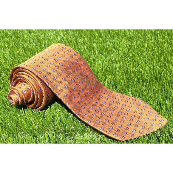 Hart Schaffner Marx 100% Silk Gold Geometric Pattern Tie - Picture 7 of 8